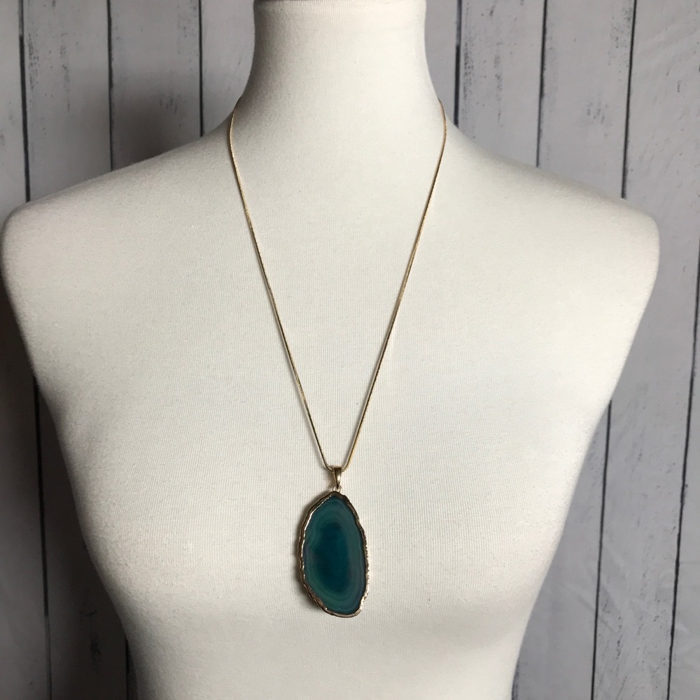 Pretty Teal and Gold Stone Necklace